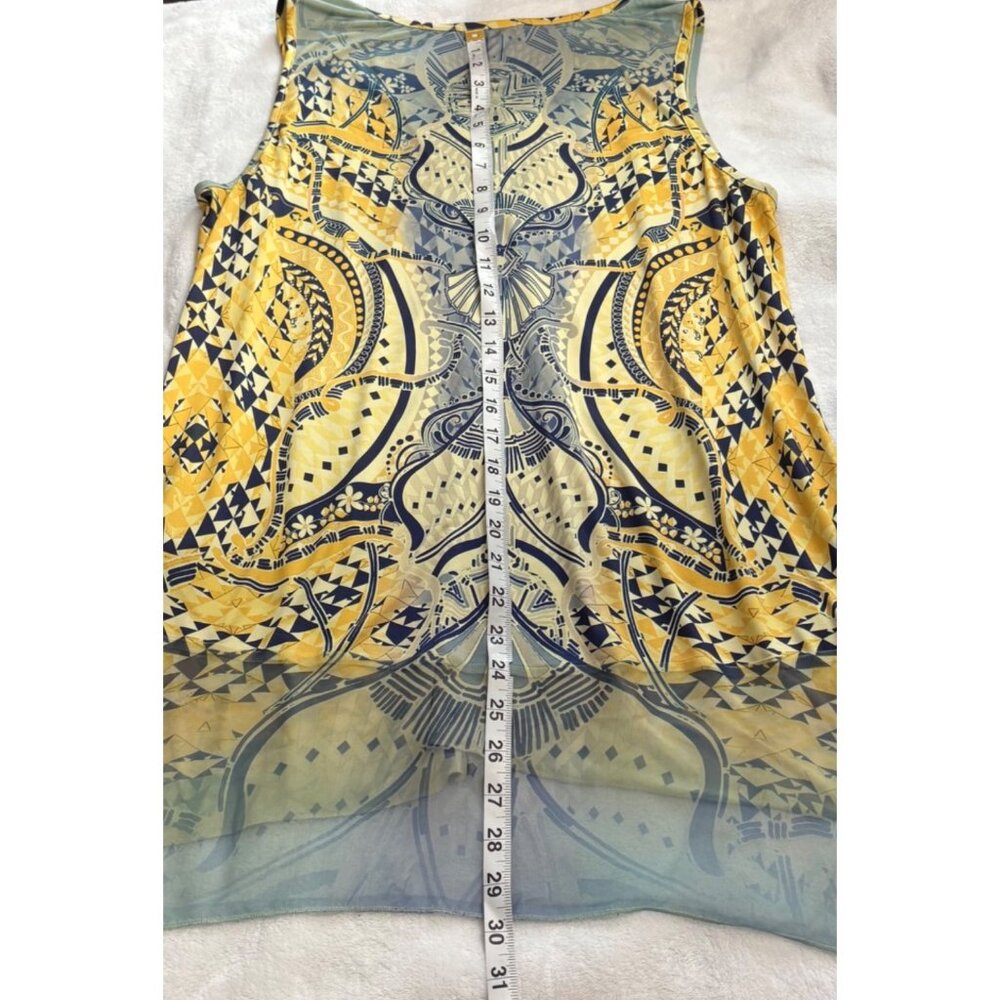 Energe Yellow Sleeveless Bohemian Tunic Top W/ Geometric Print Womens Size XL - Picture 12 of 13